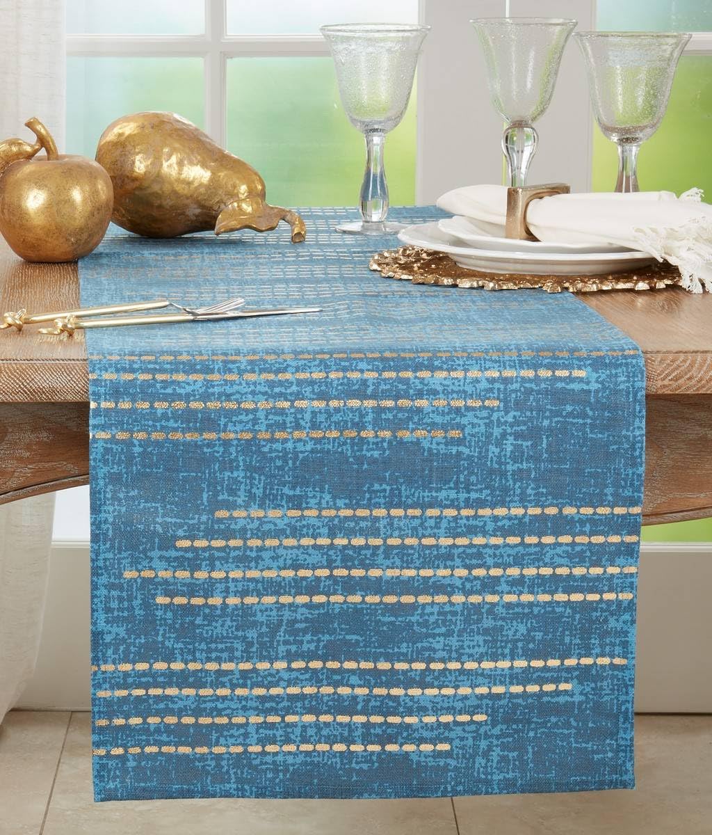 Fennco Styles Foil Dash-Line Cotton Table Runner