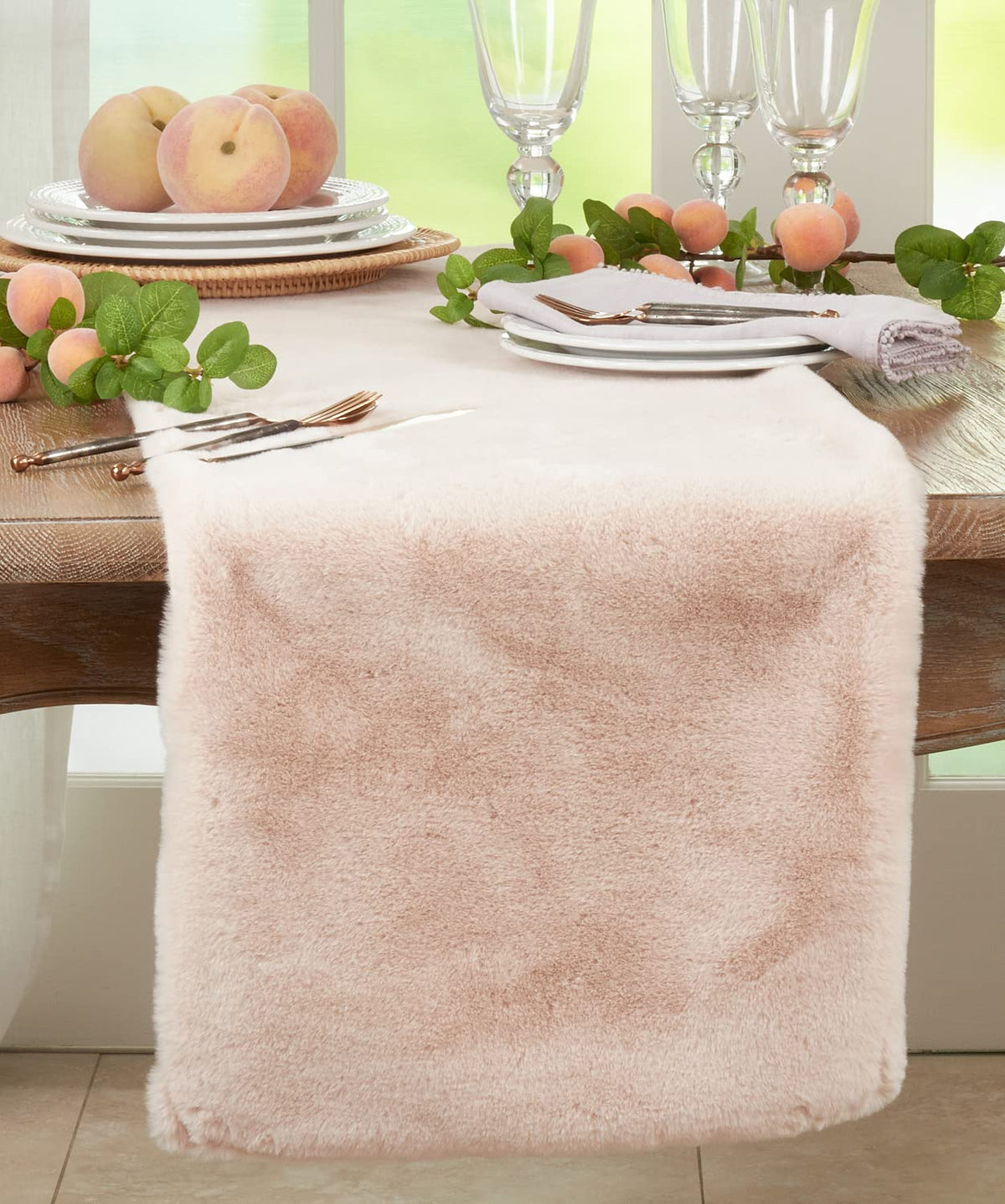 Fennco Styles Faux Rabbit Fur Table Runner – 14 x 72 Inch