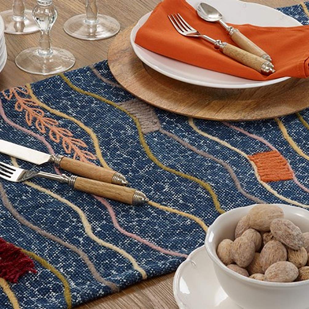 Fennco Styles Abstract Embroidered Cotton Table Runner – 16 x 72 Inch