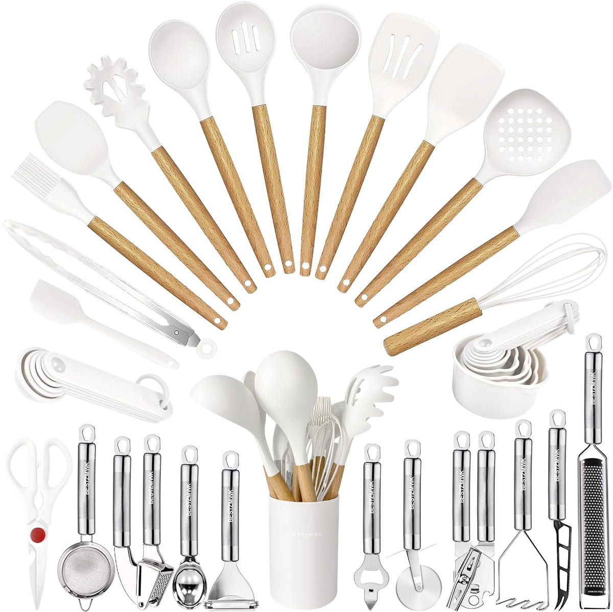 35-Piece Kitchen Utensil Set with Wooden Handles