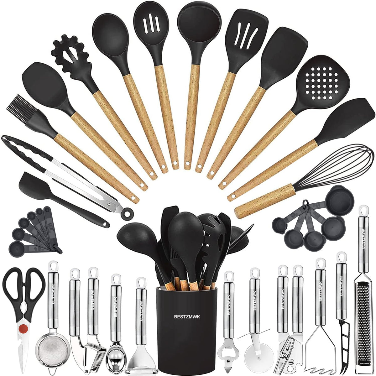 35-Piece Kitchen Utensil Set with Wooden Handles