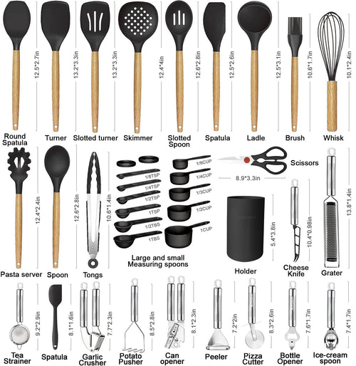 35-Piece Kitchen Utensil Set with Wooden Handles