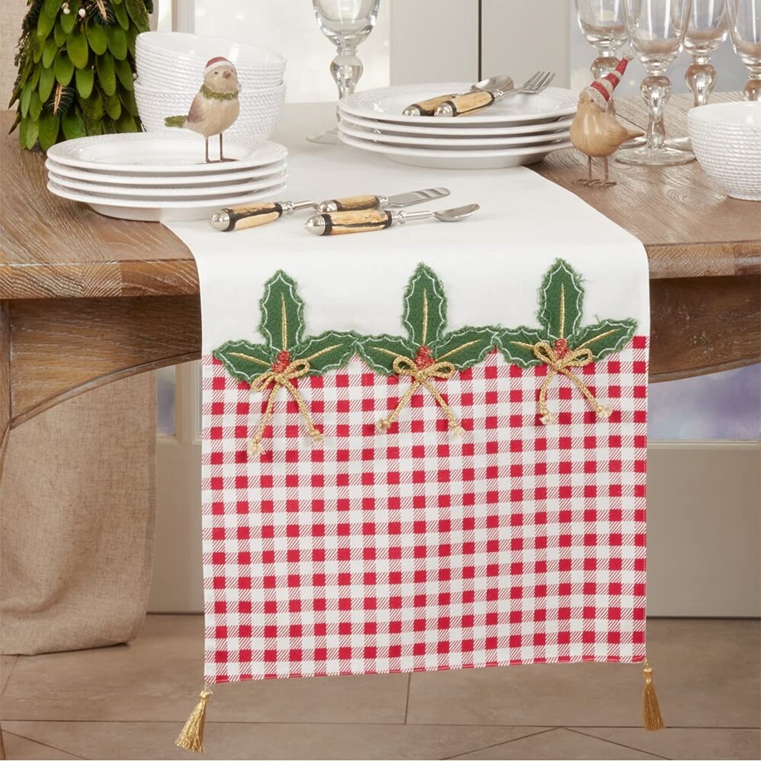 Fennco Styles Buffalo Plaid Holly Table Runner – 16 x 72 Inch