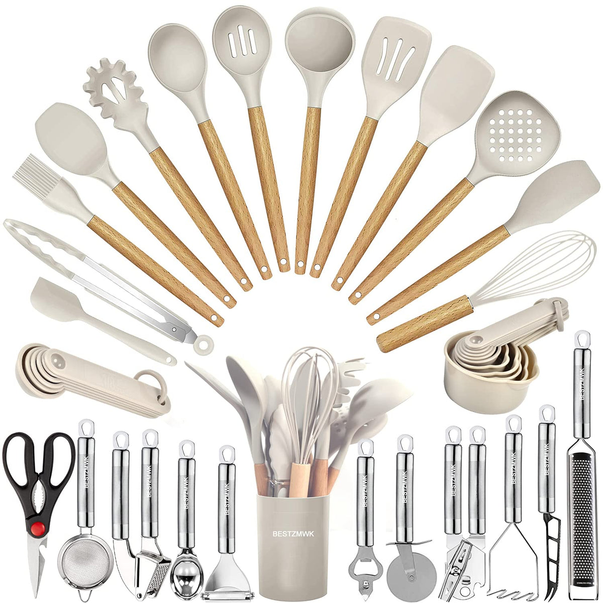 35-Piece Kitchen Utensil Set with Wooden Handles