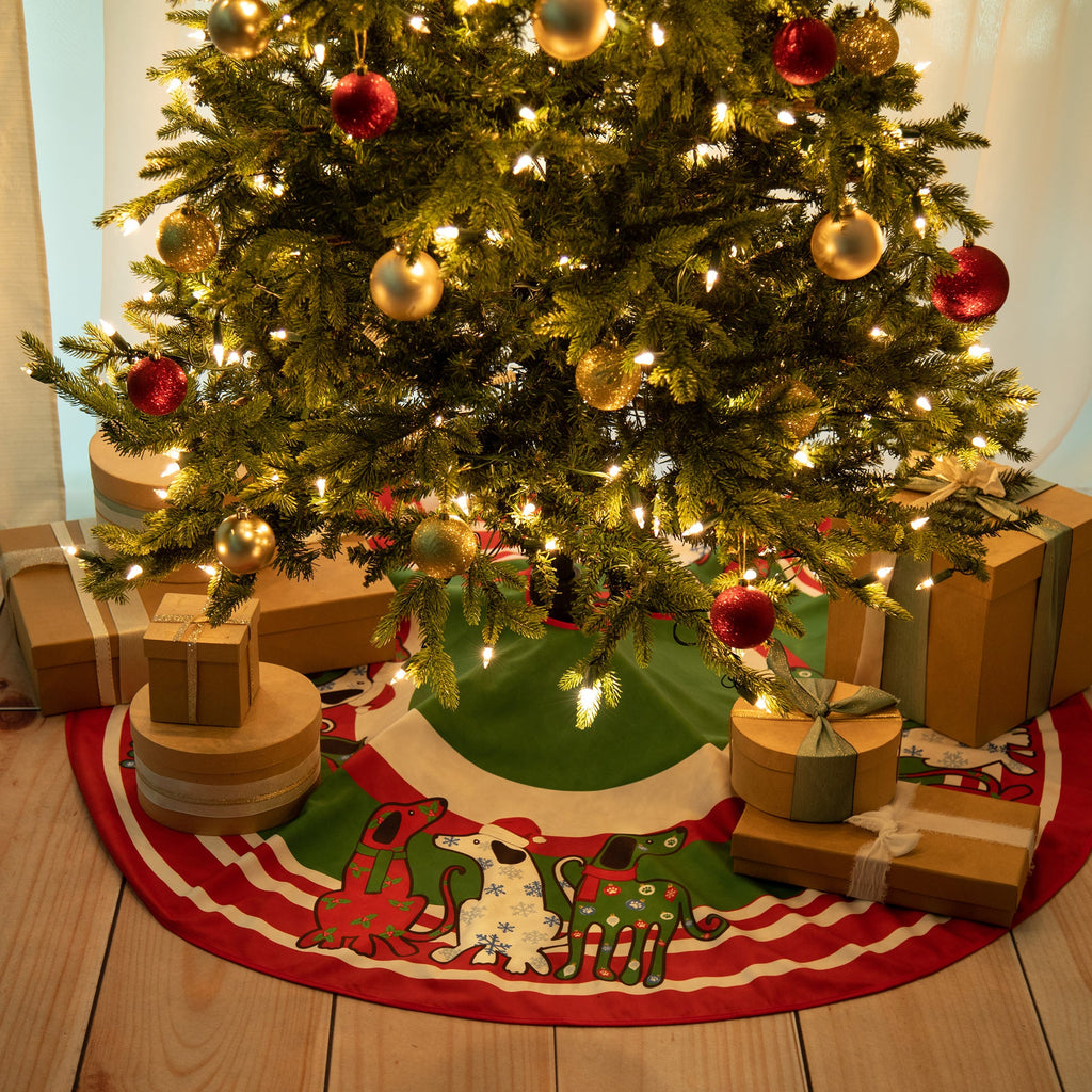 Pets & Paws Christmas Tree Skirt – Buffalo Plaid, Dog or Cat