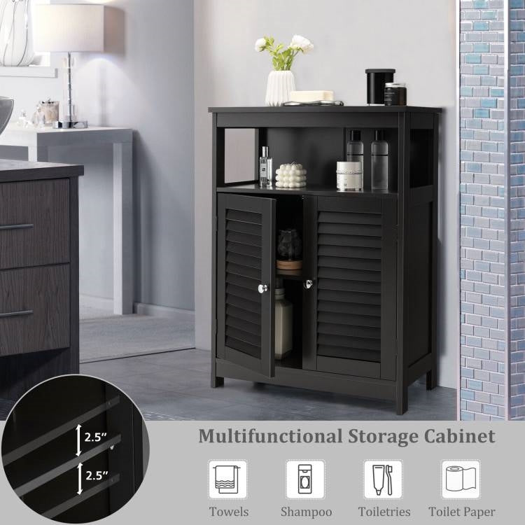Farmhouse Bathroom Cabinet with Louvered Doors – Black