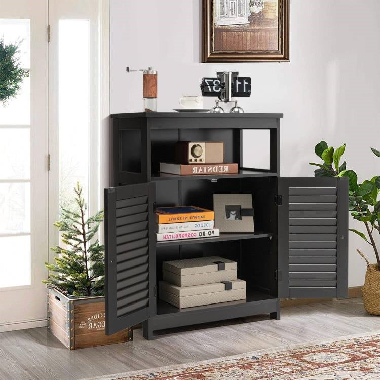 Farmhouse Bathroom Cabinet with Louvered Doors – Black
