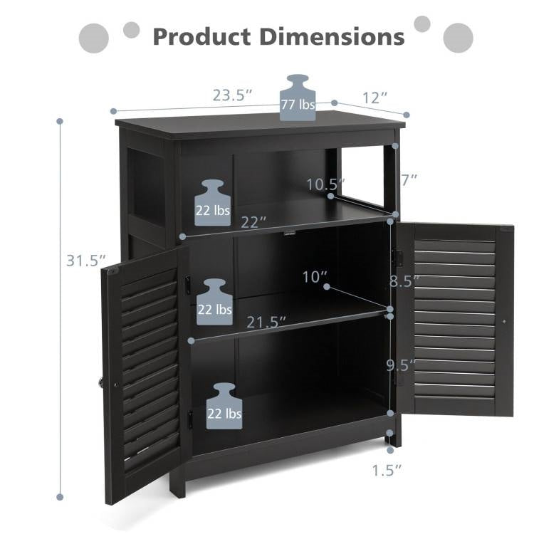 Farmhouse Bathroom Cabinet with Louvered Doors – Black