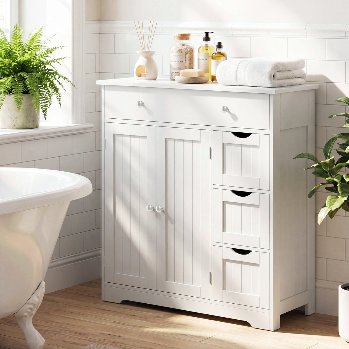 Bathroom Floor Cabinet with 4 Drawers & 2 Doors