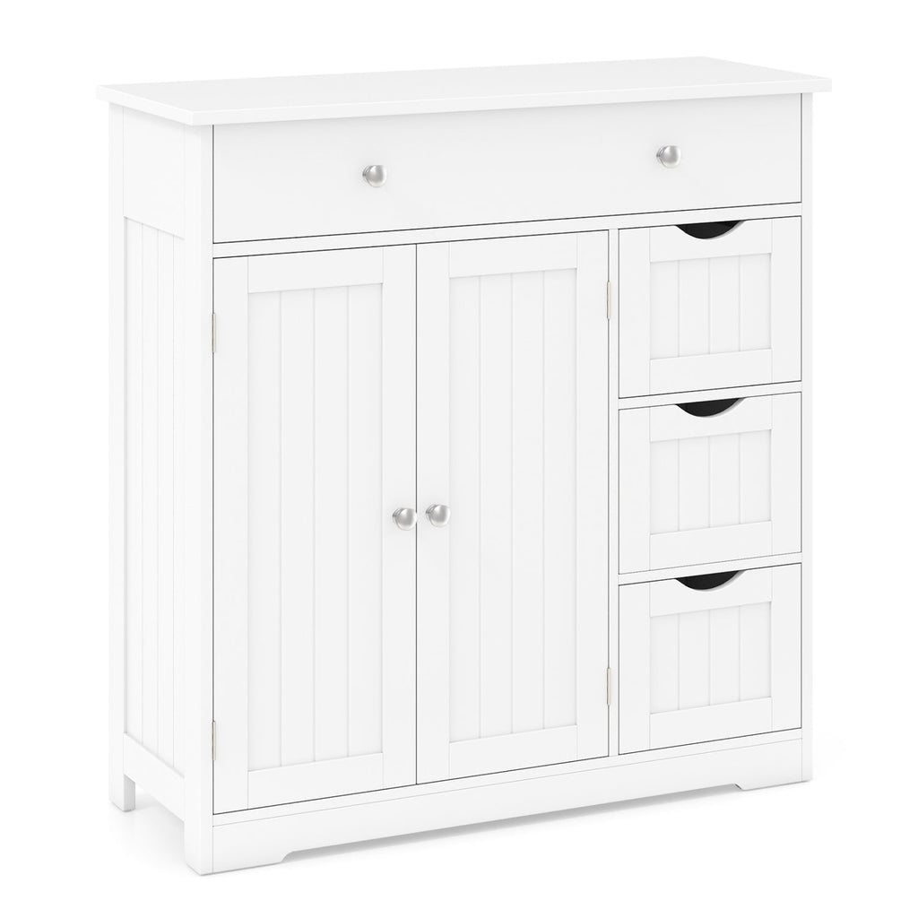 Bathroom Floor Cabinet with 4 Drawers & 2 Doors