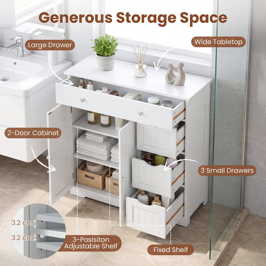 Bathroom Floor Cabinet with 4 Drawers & 2 Doors
