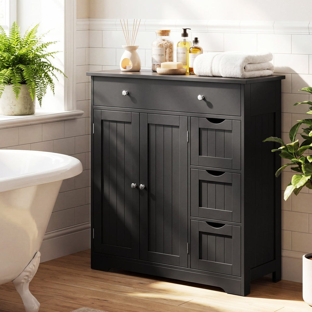 Bathroom Floor Cabinet with 4 Drawers & 2 Doors