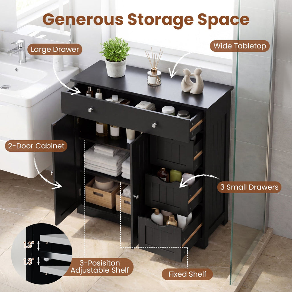 Bathroom Floor Cabinet with 4 Drawers & 2 Doors