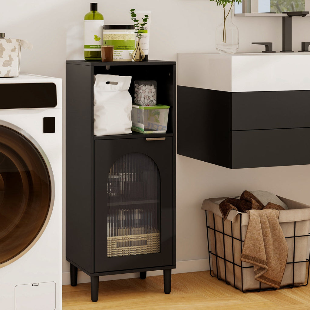 Bathroom Floor Cabinet with Glass Door & Adjustable Shelf
