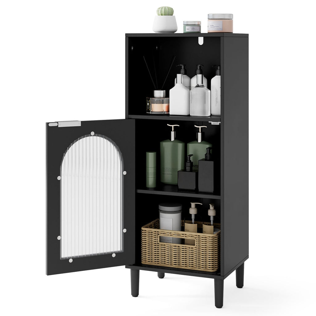 Bathroom Floor Cabinet with Glass Door & Adjustable Shelf