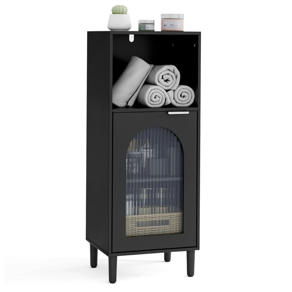 Bathroom Floor Cabinet with Glass Door & Adjustable Shelf