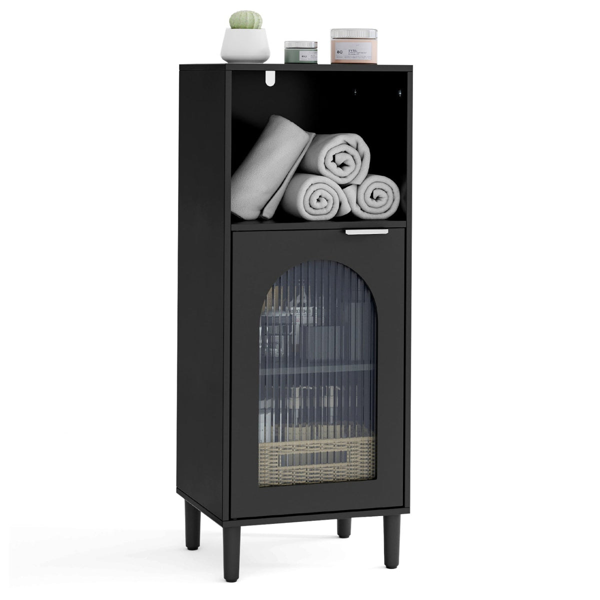 Bathroom Floor Cabinet with Glass Door & Adjustable Shelf