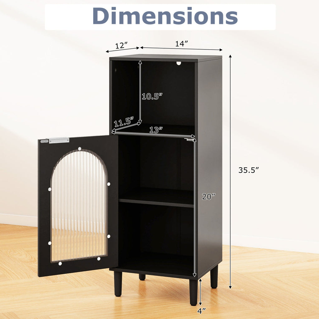 Bathroom Floor Cabinet with Glass Door & Adjustable Shelf