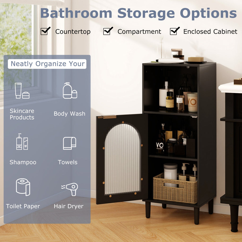 Bathroom Floor Cabinet with Glass Door & Adjustable Shelf
