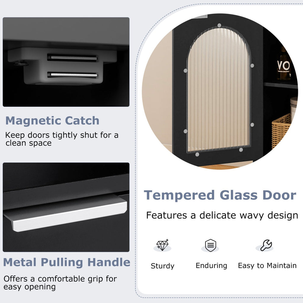 Bathroom Floor Cabinet with Glass Door & Adjustable Shelf
