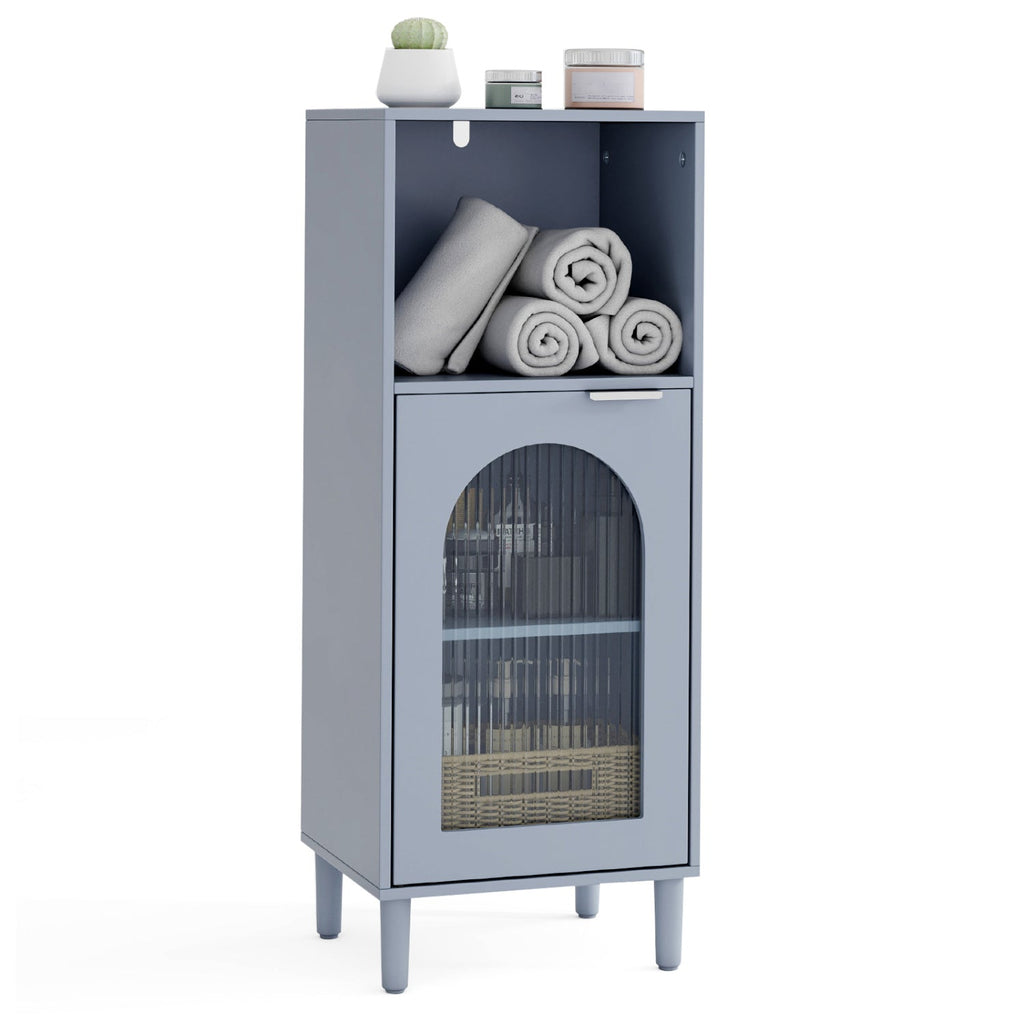 Bathroom Floor Cabinet with Glass Door & Adjustable Shelf