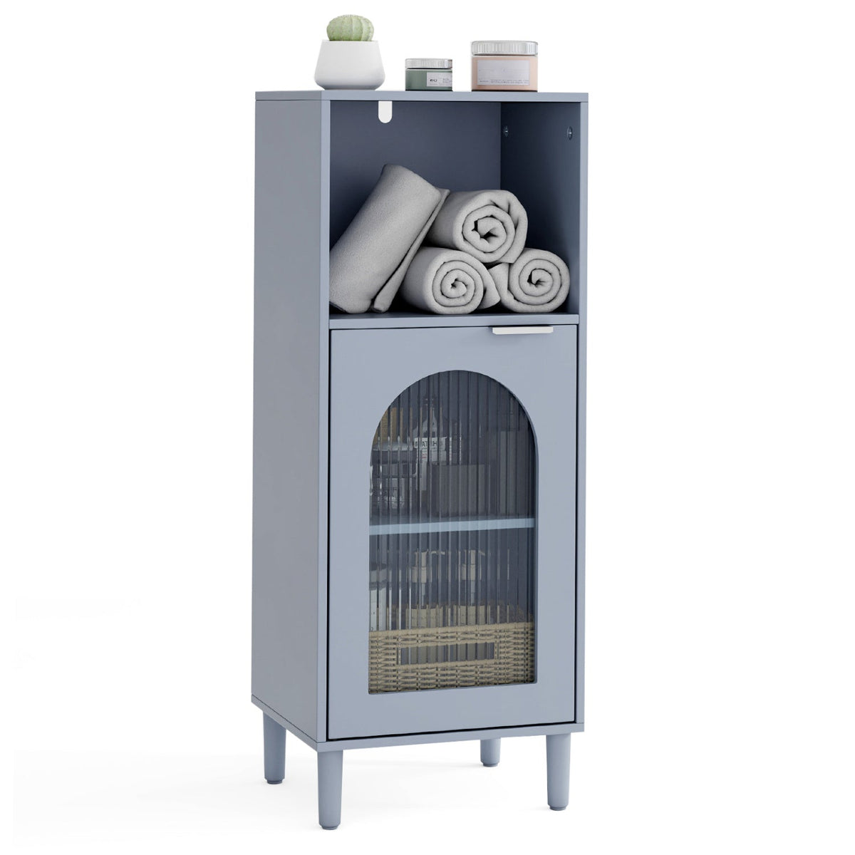 Bathroom Floor Cabinet with Glass Door & Adjustable Shelf