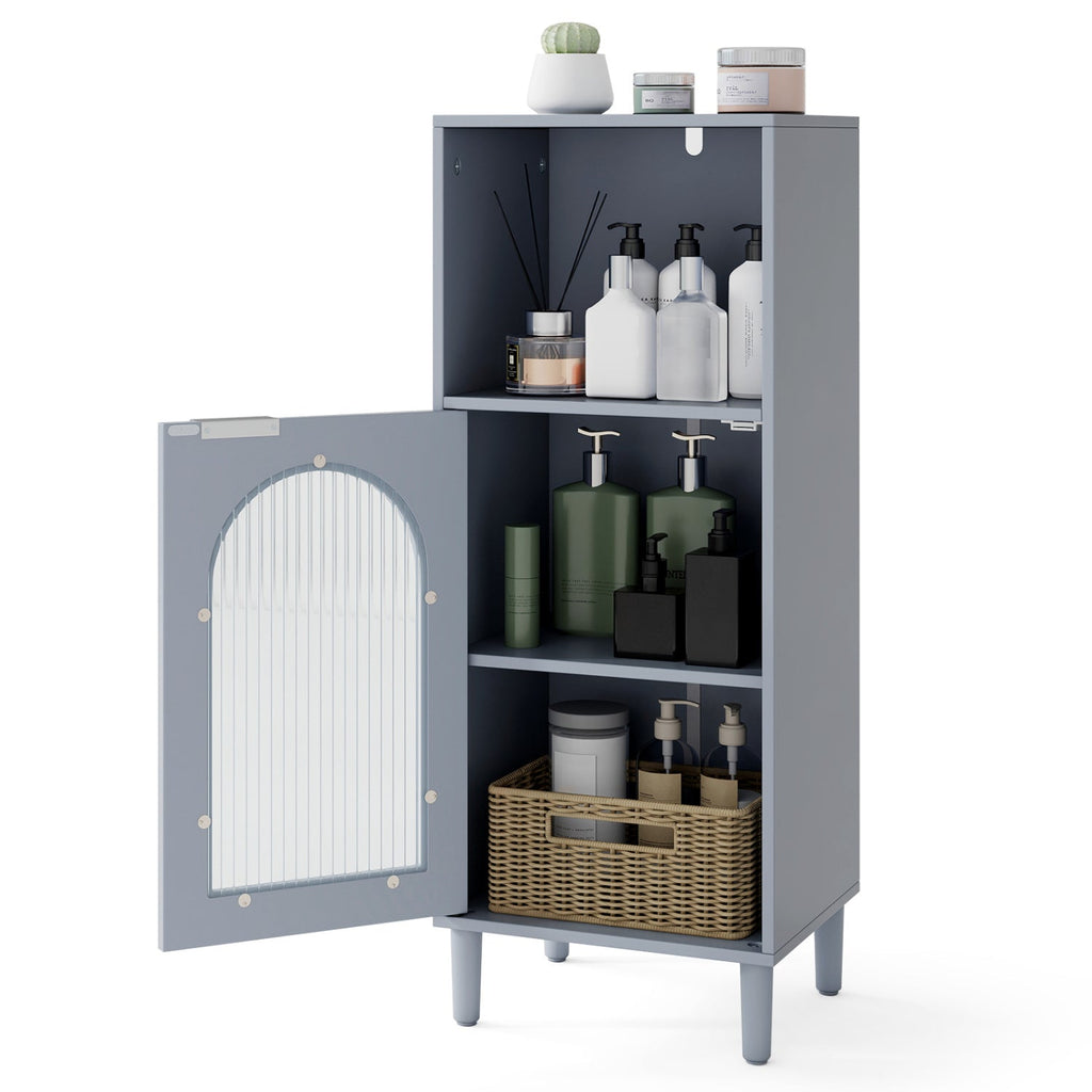Bathroom Floor Cabinet with Glass Door & Adjustable Shelf
