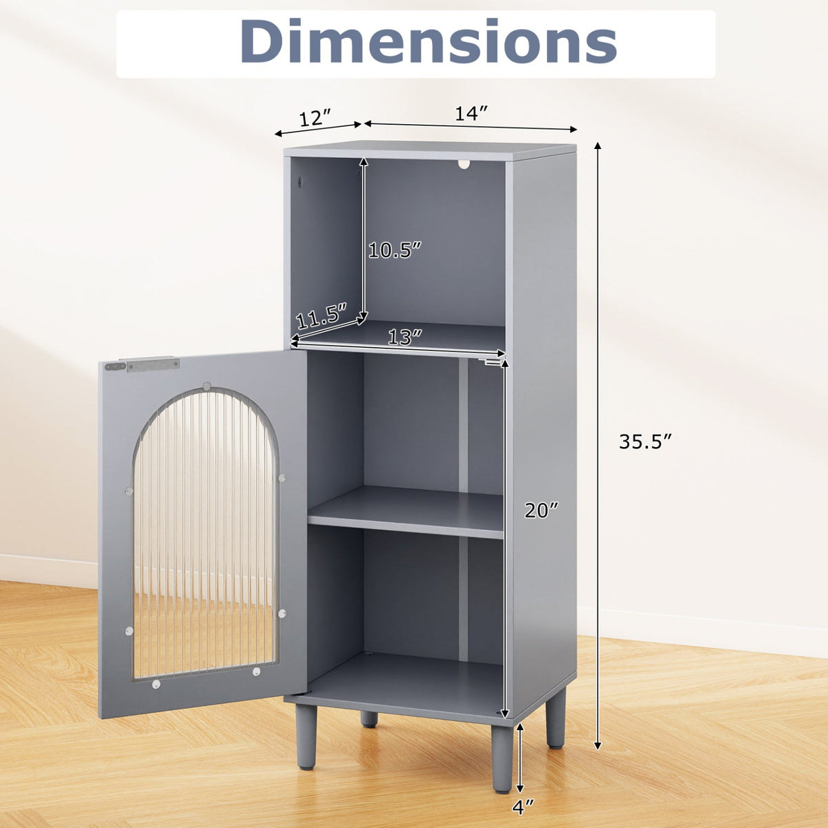 Bathroom Floor Cabinet with Glass Door & Adjustable Shelf