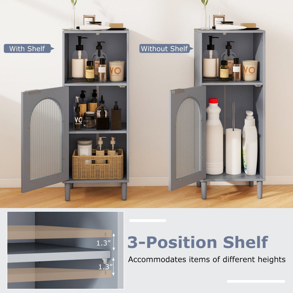 Bathroom Floor Cabinet with Glass Door & Adjustable Shelf