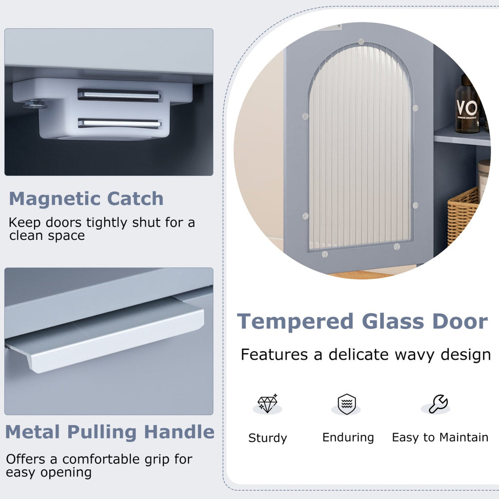 Bathroom Floor Cabinet with Glass Door & Adjustable Shelf
