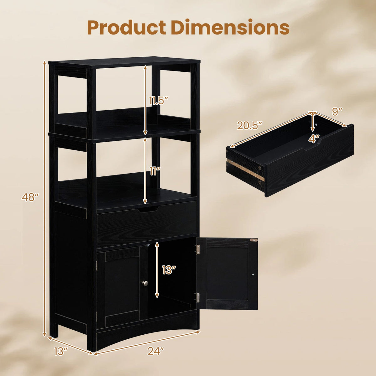 Bathroom Cabinet with Open Shelves & Drawer