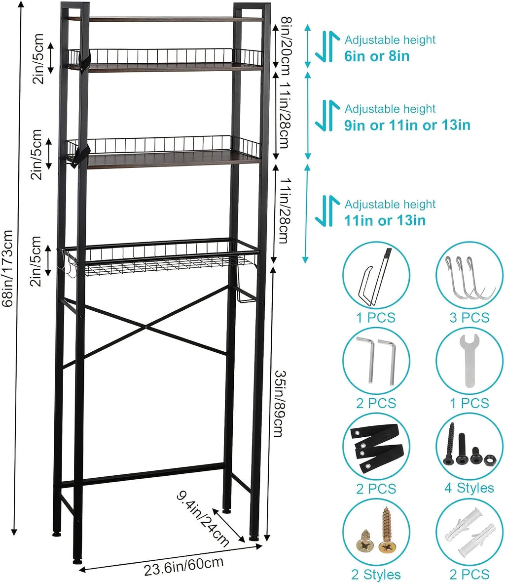 Over-the-Toilet Storage Rack – 4 or 5 Tiers