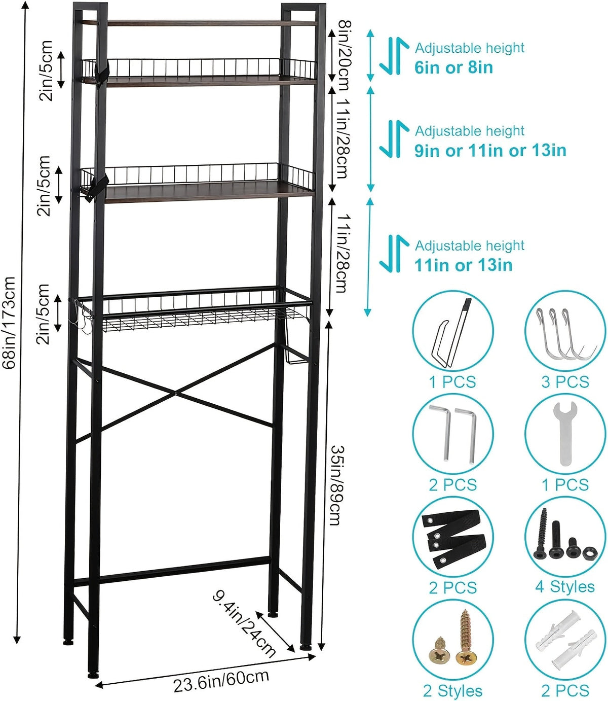 Over-the-Toilet Storage Rack – 4 or 5 Tiers