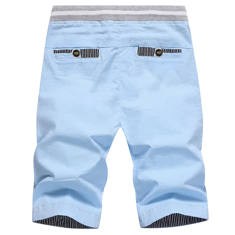 Men's Cotton-Linen Elastic-Waist Shorts