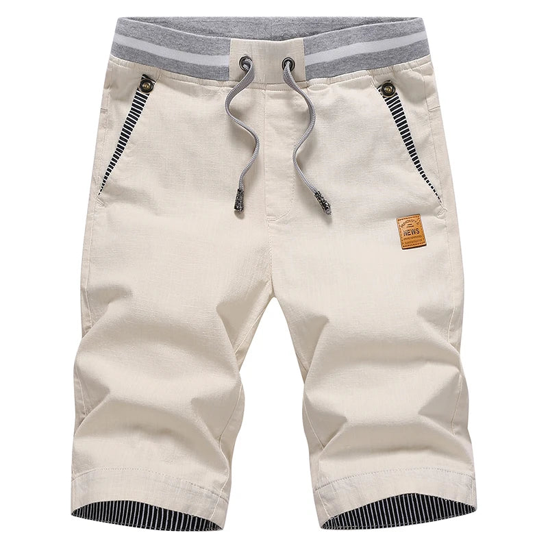 Men's Cotton-Linen Elastic-Waist Shorts