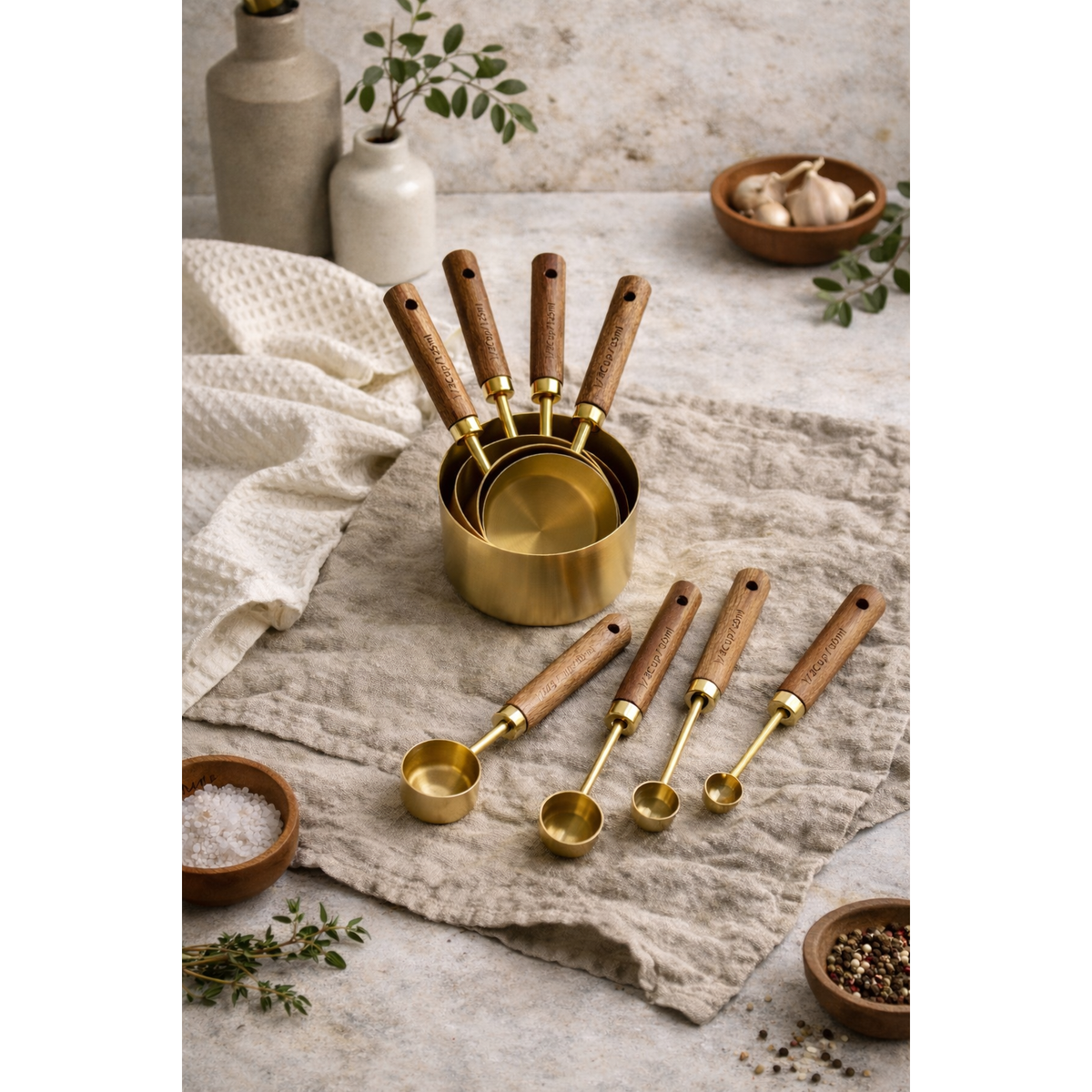 Montecito Wood & Gold Measuring Cups and Spoons – Set of 8