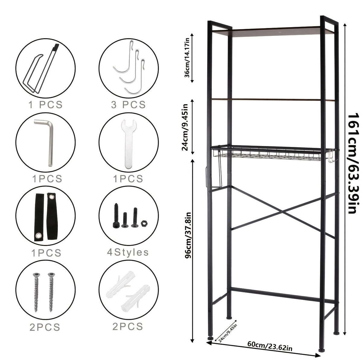 Over-the-Toilet Storage Rack – 4 or 5 Tiers