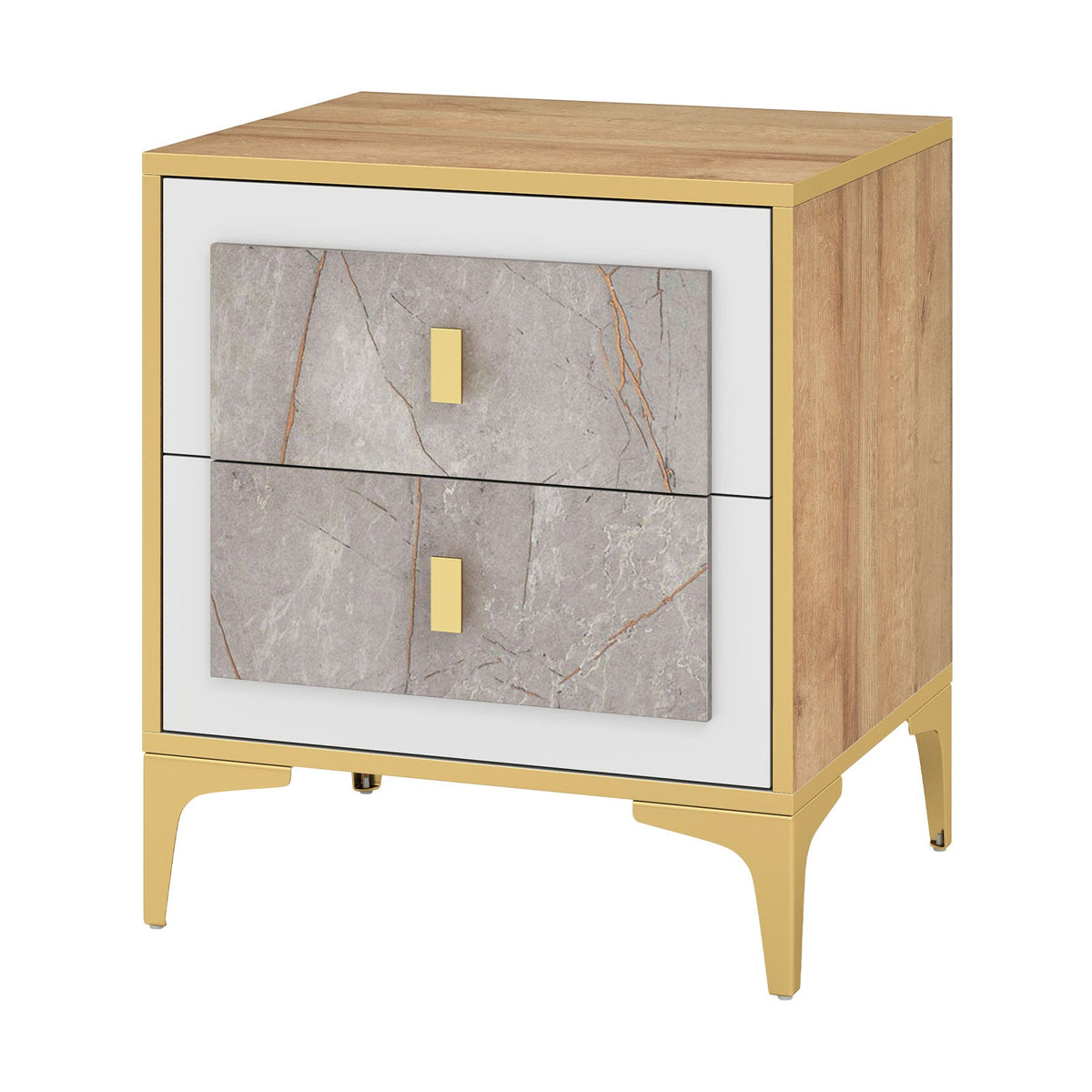 Marble-Pattern 2-Drawer Nightstand