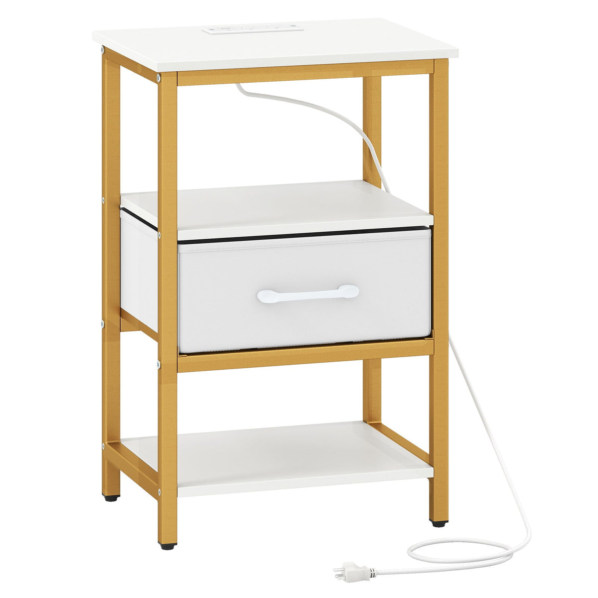 Nightstand with Charging Station & Adjustable Fabric Drawer