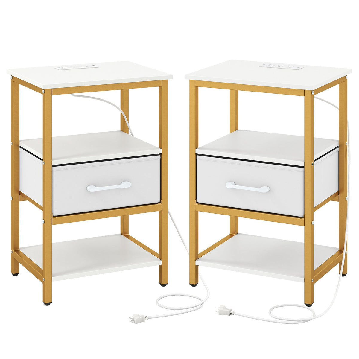 Nightstand with Charging Station & Adjustable Fabric Drawer