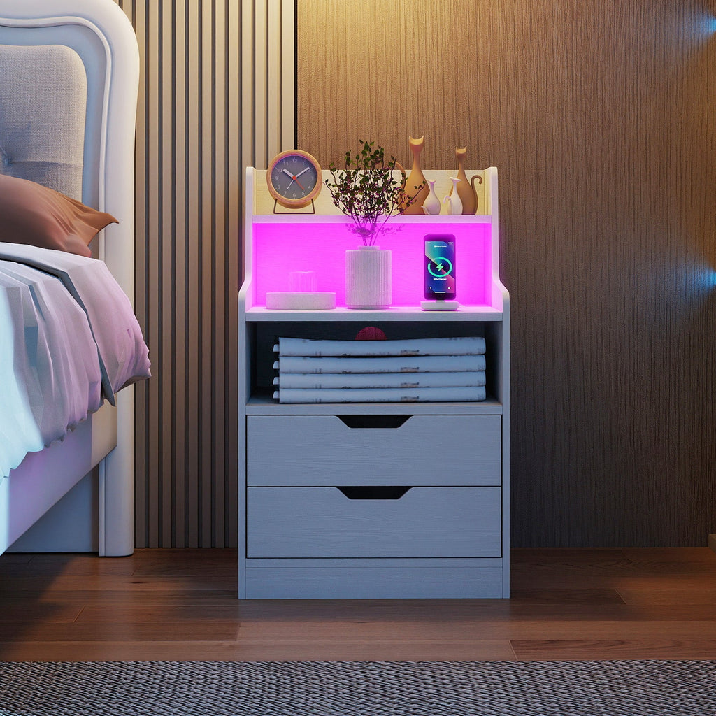 LED Nightstand with Charging Station