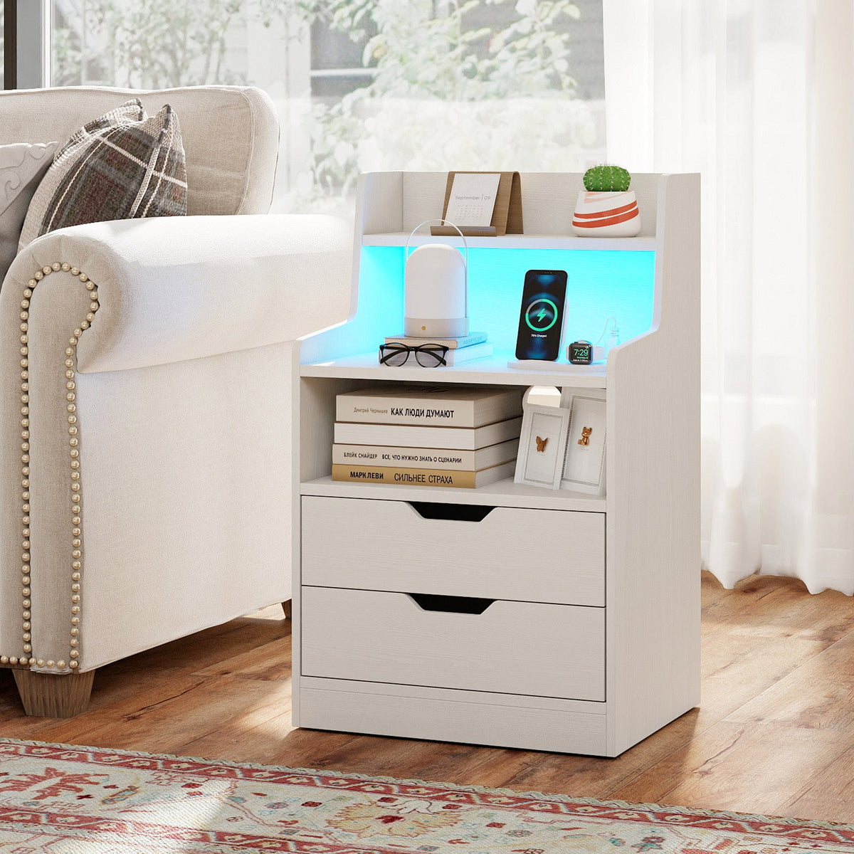 LED Nightstand with Charging Station
