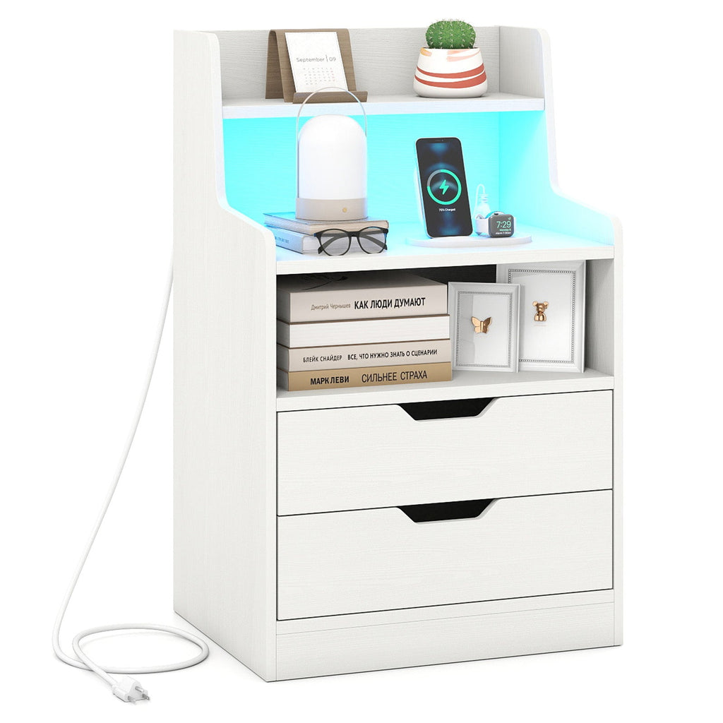 LED Nightstand with Charging Station