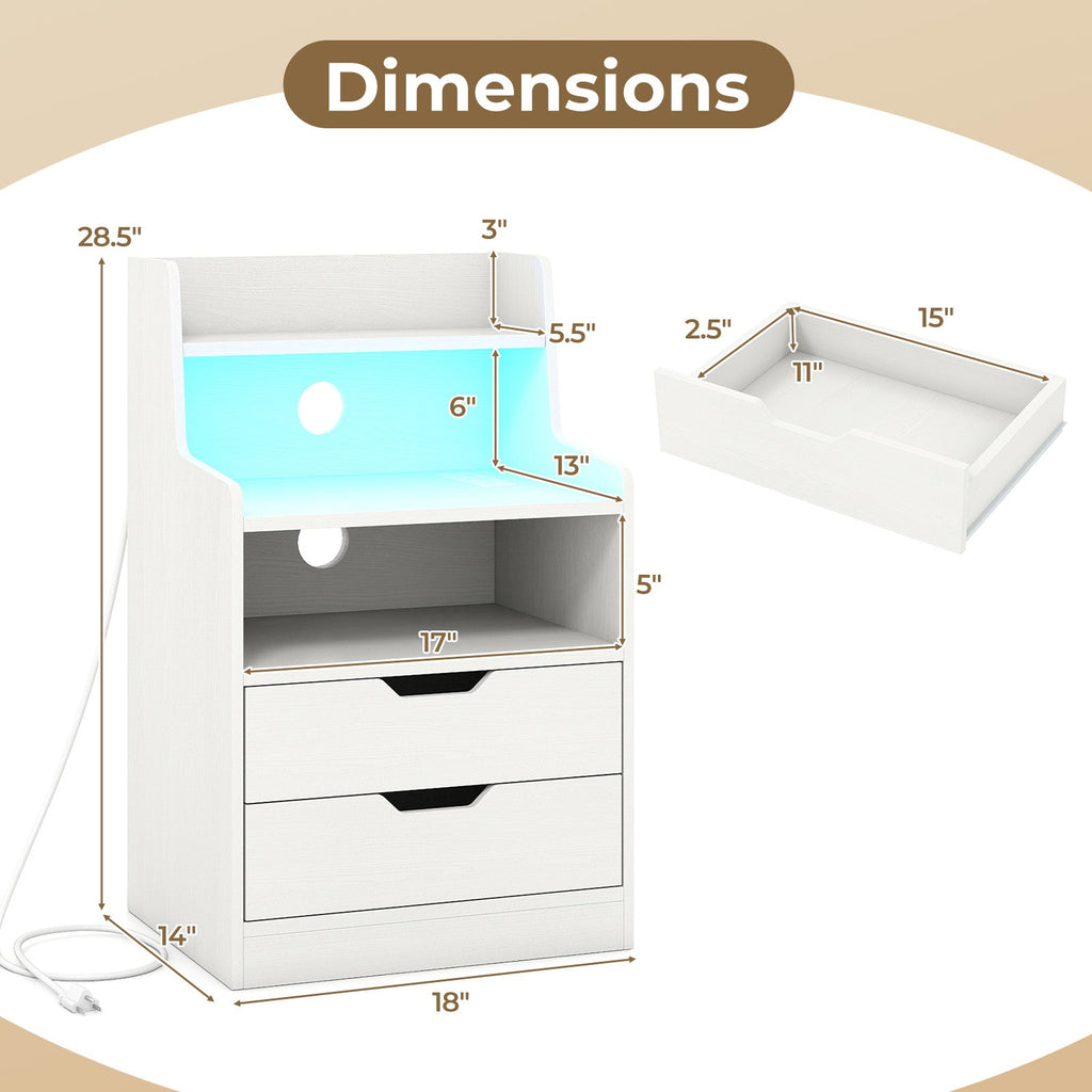 LED Nightstand with Charging Station