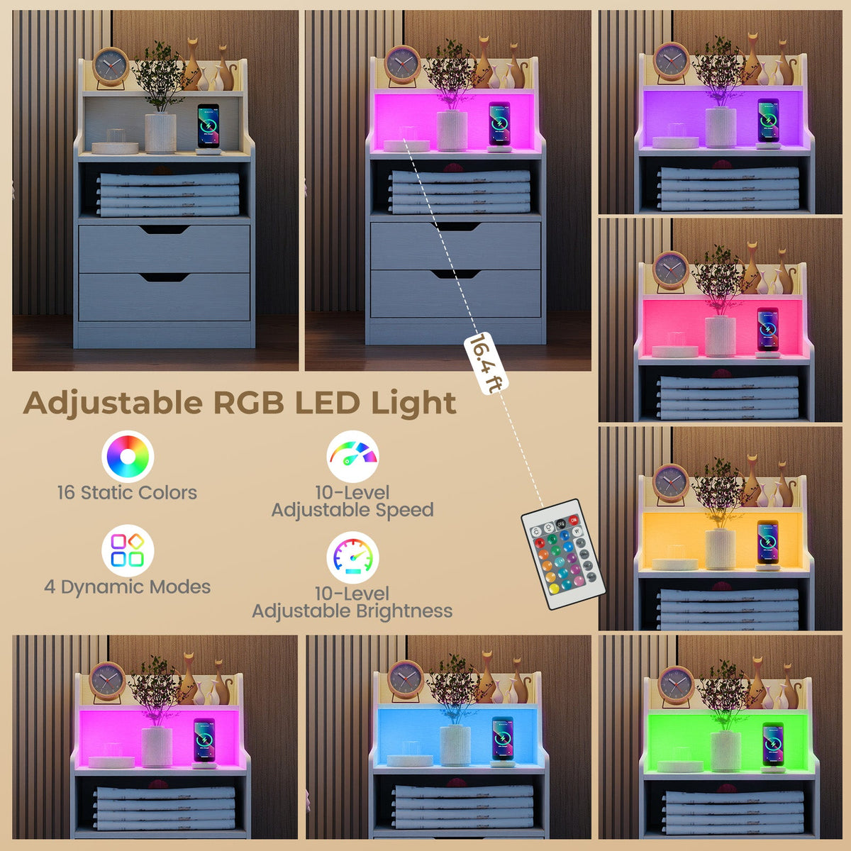 LED Nightstand with Charging Station