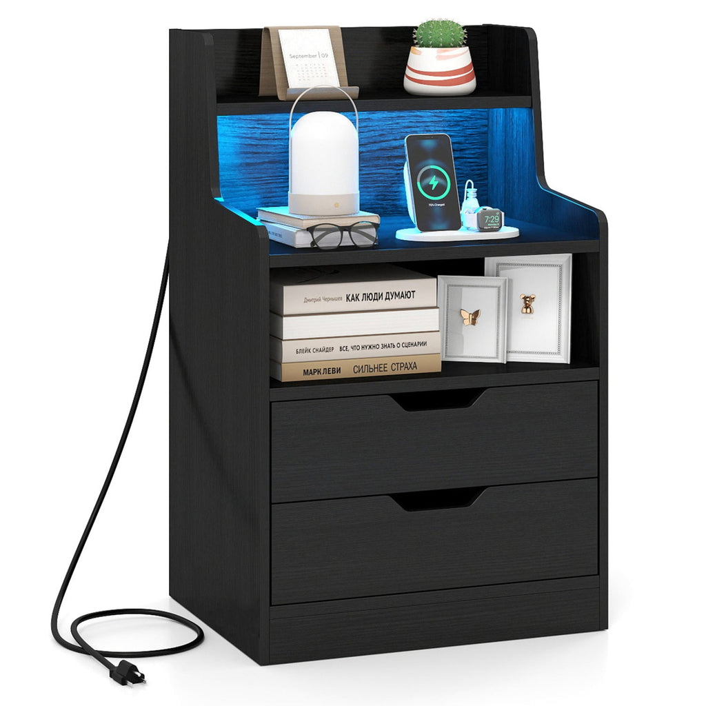LED Nightstand with Charging Station