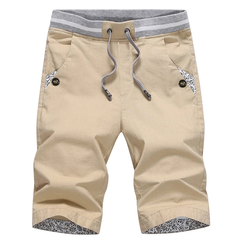 Men's Cotton-Linen Elastic-Waist Shorts