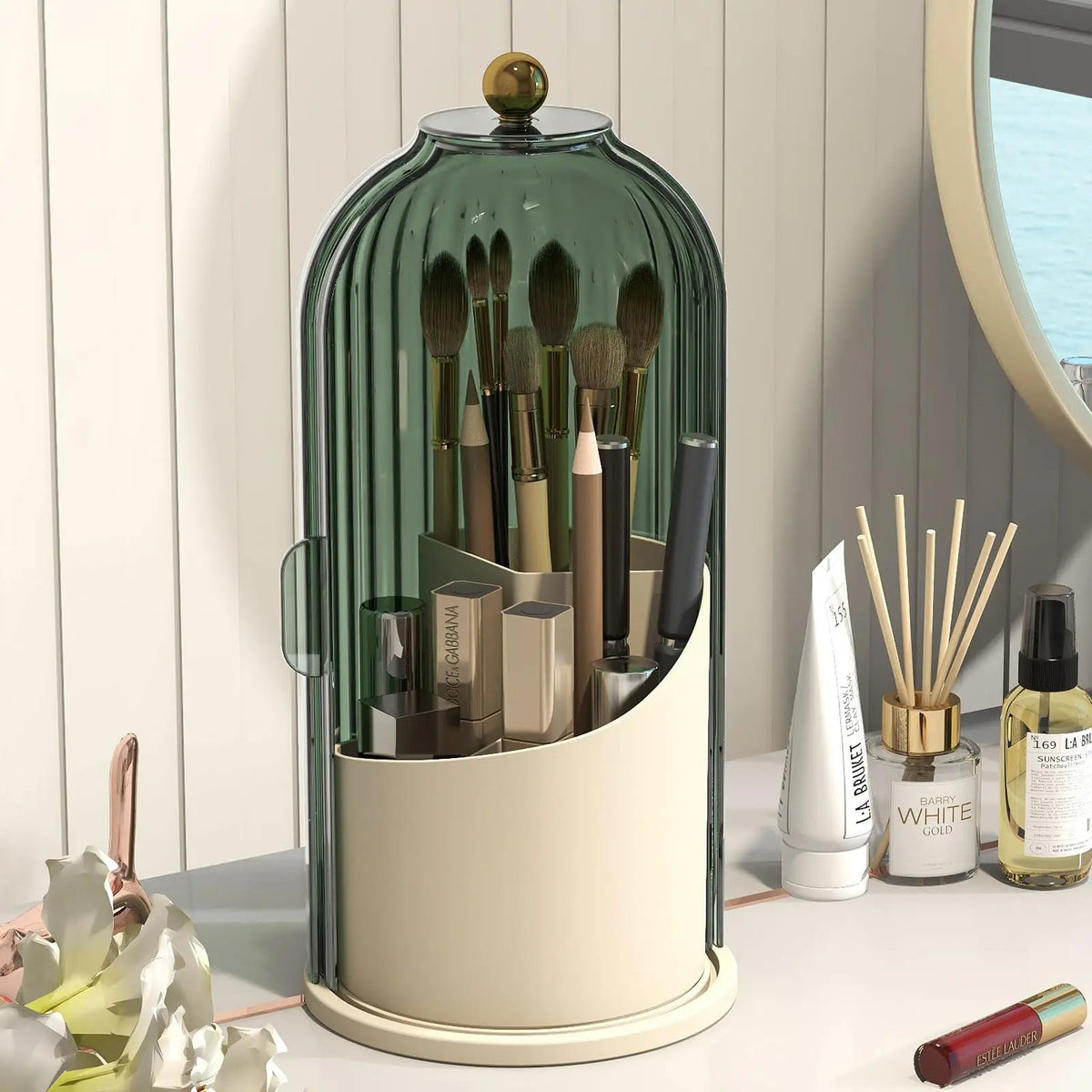 YOOLENS Rotating Makeup Brush Organizer with Lid