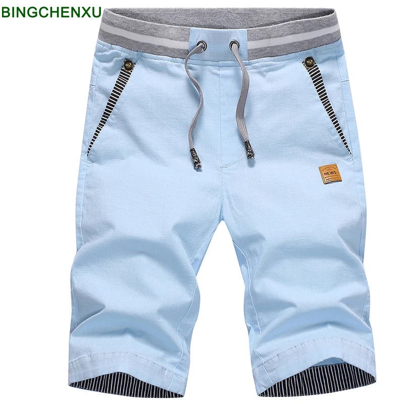 Men's Cotton-Linen Elastic-Waist Shorts