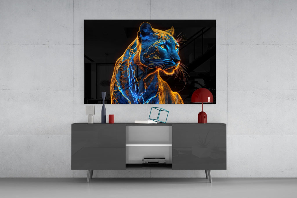 Neon Jaguar Glass Wall Art – Designer Collection